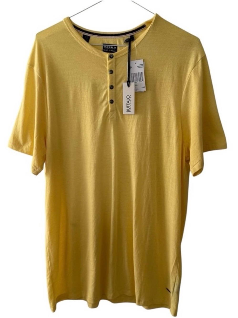 Buffalo David Bitton Henley T Shirt Men Size Large L Yellow Short Sleeves